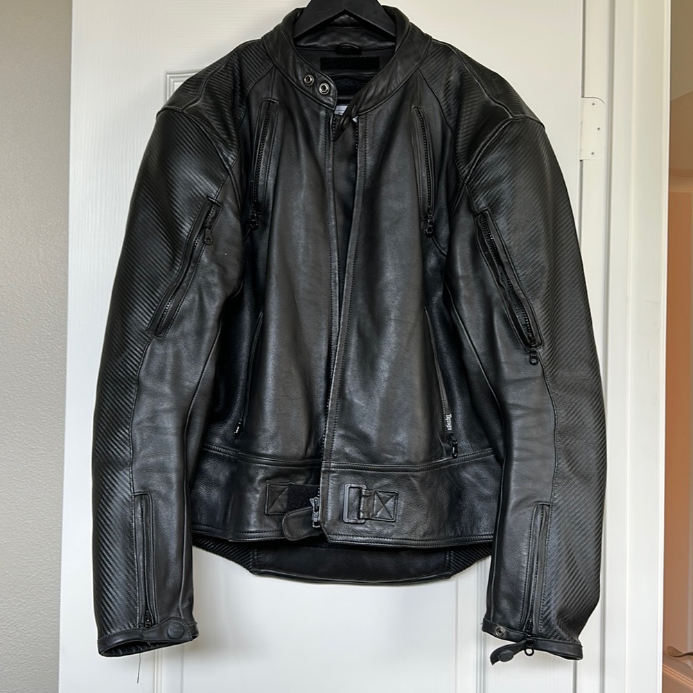 Euc Triumph the triple connection leather motorcycle jacket size L